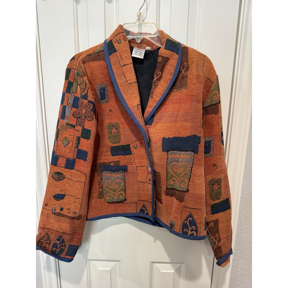Parsley & Sage Medium Tapestry Jacket Art To Wear Boho Floral Abstract Fall